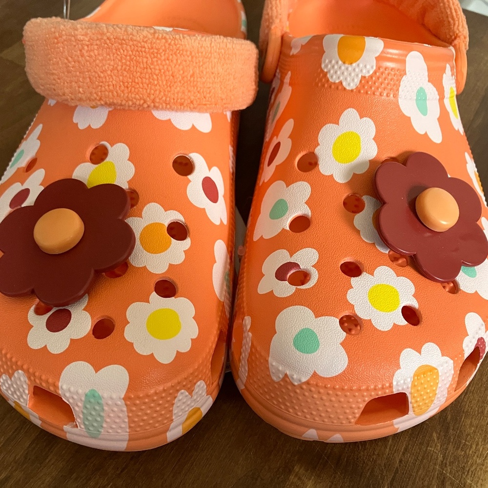 Crocs Zen Garden Orange Floral Classic Terry Cloth Clog size 12